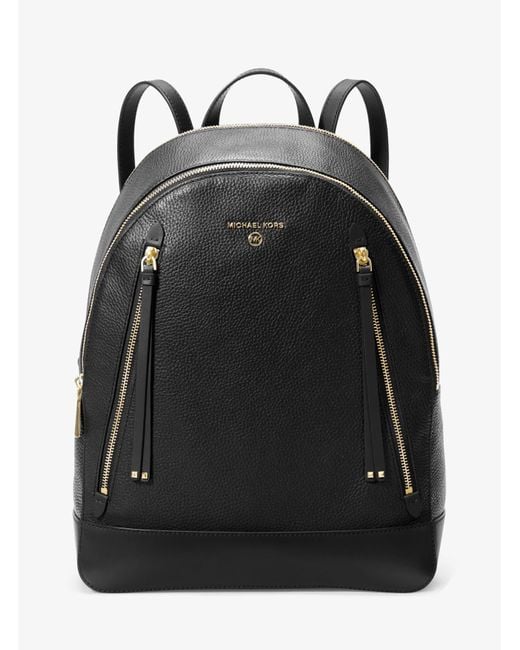 Michael Kors Brooklyn Large Pebbled Leather Backpack in Black | Lyst