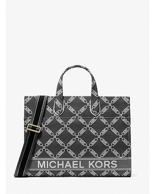 MICHAEL Michael Kors Black Gigi Large Empire Logo Jacquard Tote Bag