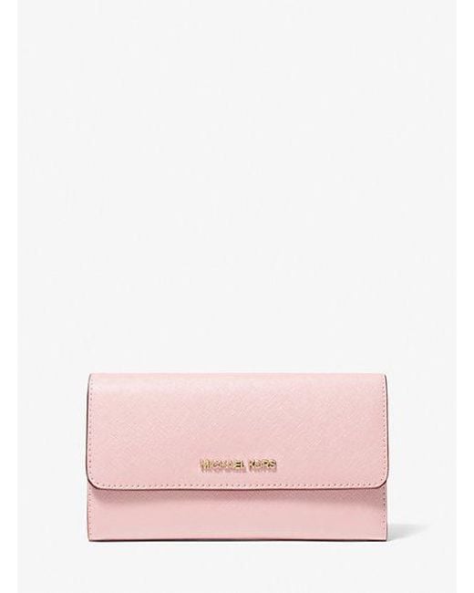 Michael Kors Pink Jet Set Travel Crossgrain Leather Tri-Fold Wallet