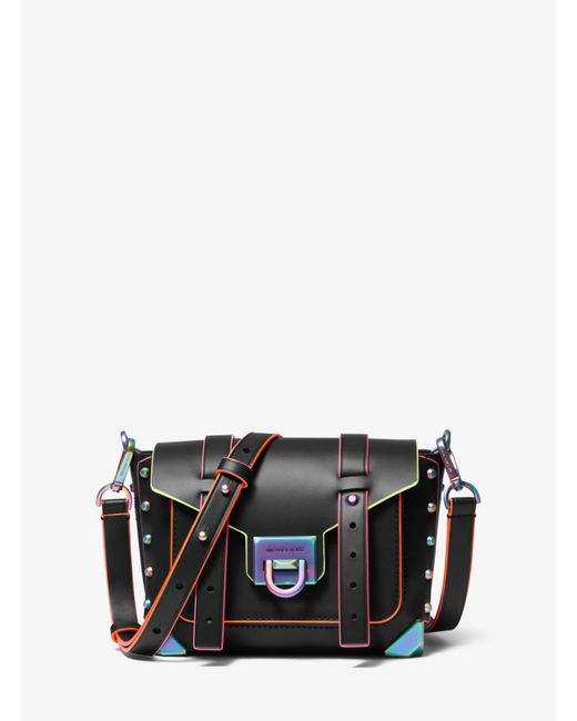 Michael Kors Black Manhattan Small Contrast-Trim Leather Crossbody Bag