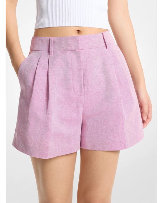 MICHAEL Michael Kors Pink Mk Pleated Linen And Cotton Shorts