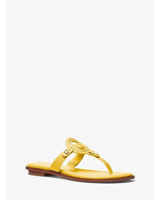Michael Kors Yellow Aubrey Cutout Leather T-strap Sandal