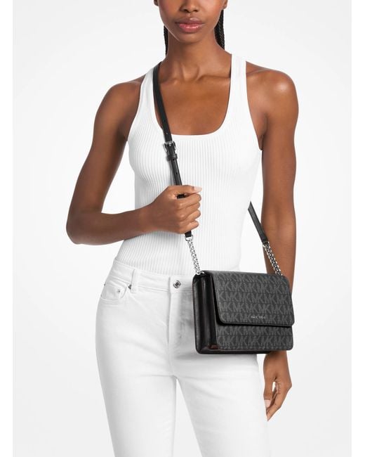 Michael Kors Outlet Gray Mk Daniela Large Signature Logo Crossbody Bag
