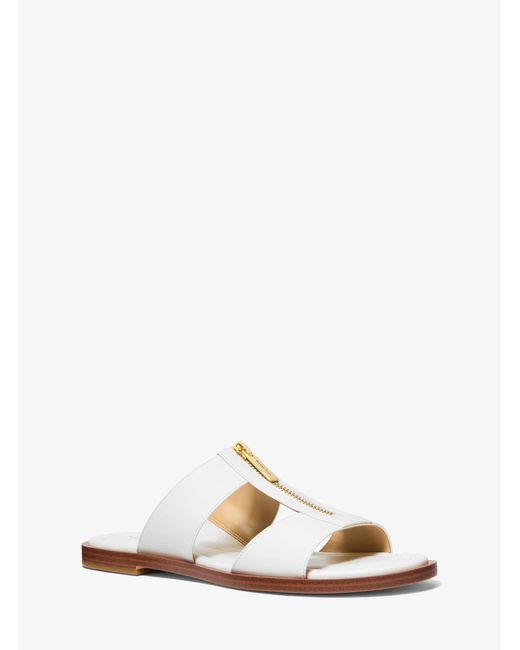 MICHAEL Michael Kors White Mk Berkley Leather Slide Sandal