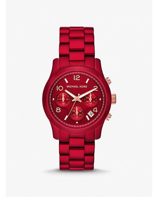 Michael Kors Red Runway Chronograph Coated Stainless Steel Bracelet Watch 38mm