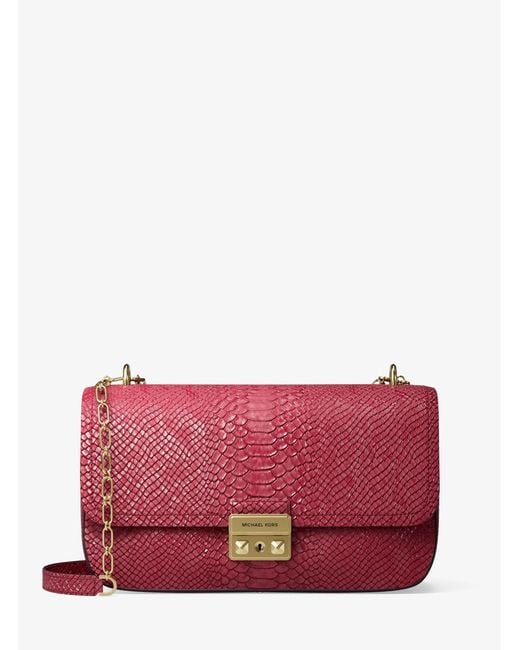 MICHAEL Michael Kors Red Mk Tribeca Large Snake Embossed Leather Shoulder Bag