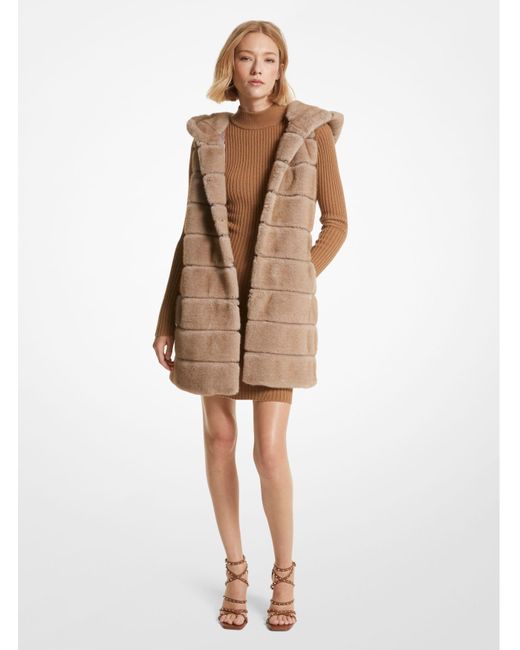 MICHAEL Michael Kors Natural Quilted Faux Fur Hooded Vest
