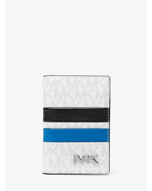 Michael Kors White Signature Logo Stripe Bi-fold Card Case for men
