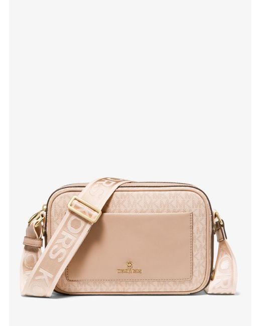Michael Kors Canvas Maeve Large Logo And Faux Leather Crossbody Bag in Natural Lyst