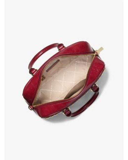 Michael Kors Red Thompson Medium Distressed Studded Satchel