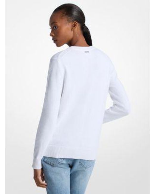 Michael Kors White Fringed Heart Cotton Blend Sweater