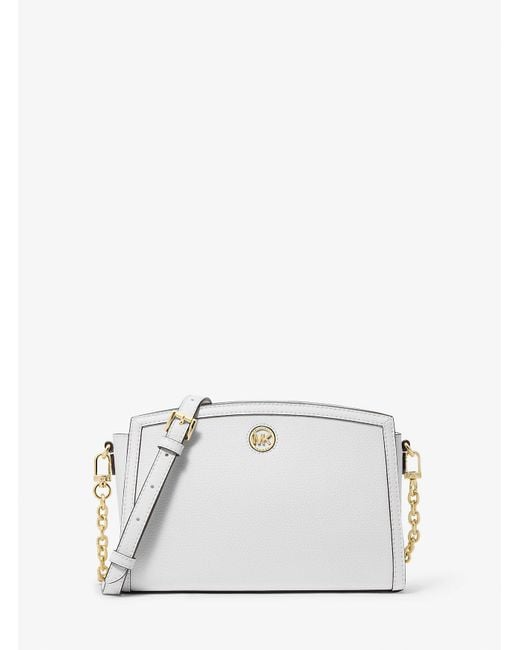 MICHAEL Michael Kors White Mk Chantal Large Pebbled Leather Crossbody Bag