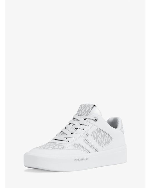 Michael Kors White Mk Dane Leather And Signature Logo Trainer for men