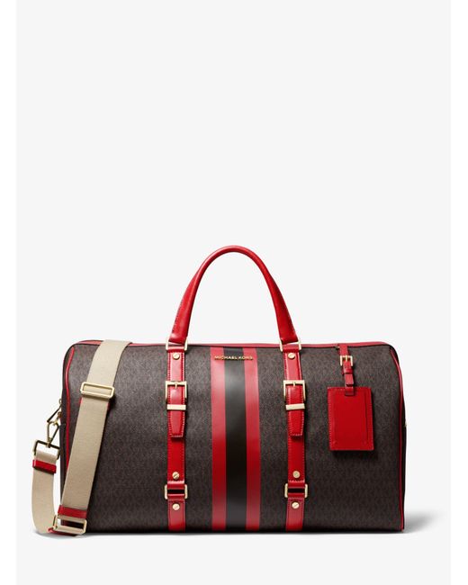 Borsa Per Il Weekend Bedford Travel Extra-Large Con Righe E Logo di Michael Kors in Red
