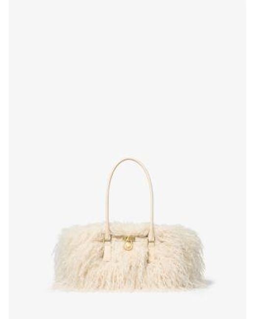Michael Kors Natural Mk Hamilton Moderne Small Faux Shearling Satchel