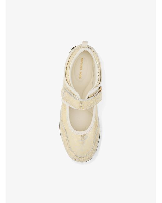 MICHAEL Michael Kors White Mk Kyler Crackled Metallic Leather Slip-On Trainer