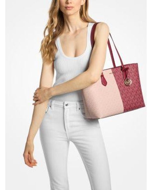 Michael Kors Pink Sheila Large Two-Tone Signature Logo Tote Bag