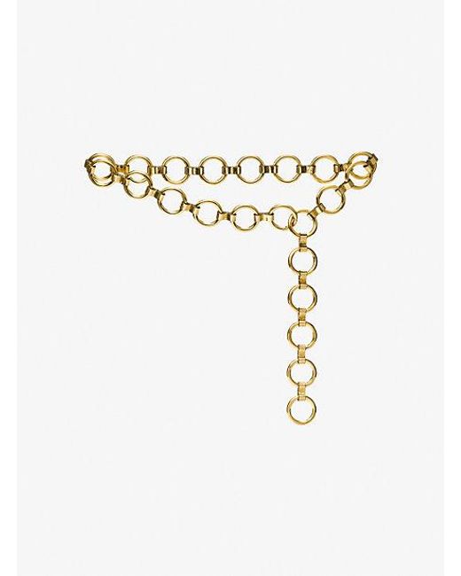 Michael Kors White Marisa Gold-tone And Metallic Leather Ring Belt