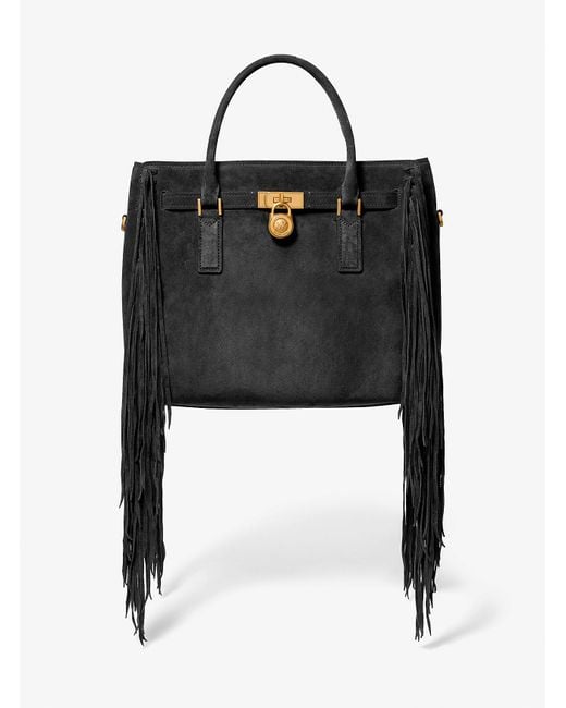 Mkbolso Satchel Hamilton Moderne Pequeño De Ante Con Flecos Michael Kors de color Black