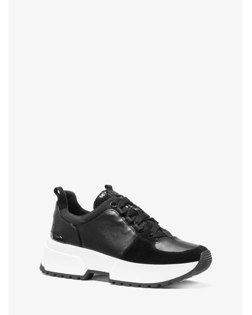 michael kors black leather trainers