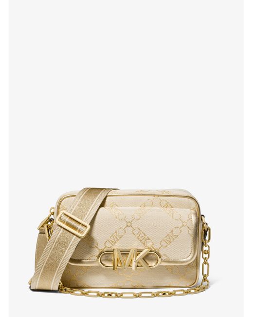 Michael Kors Natural Mk Parker Medium Empire Logo Jacquard Crossbody Bag