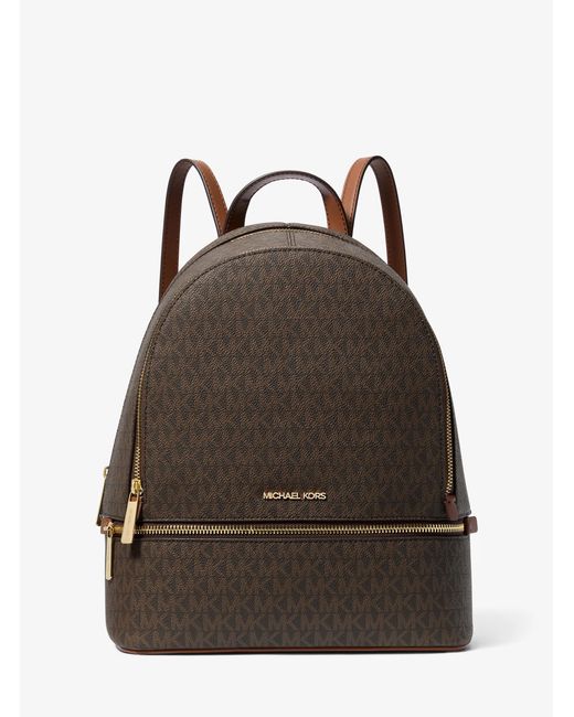 Michael Kors Outlet Brown Mk Rhea Medium Signature Logo Backpack