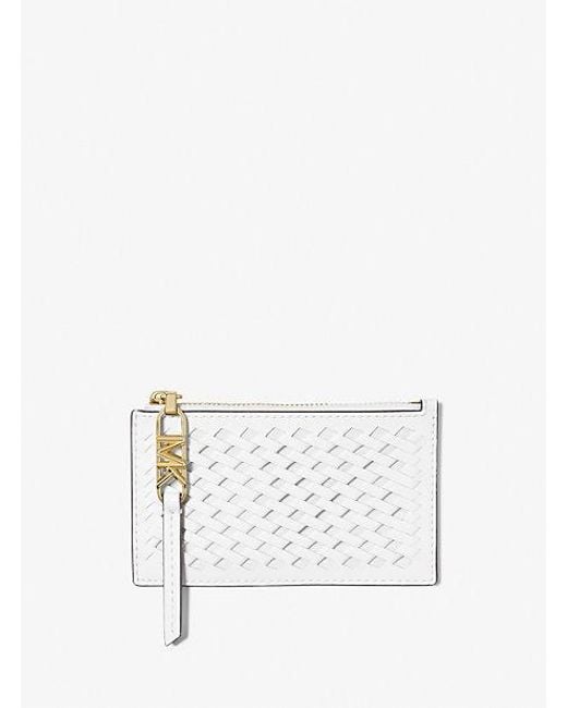 Michael Kors White Empire Small Woven Leather Card Case