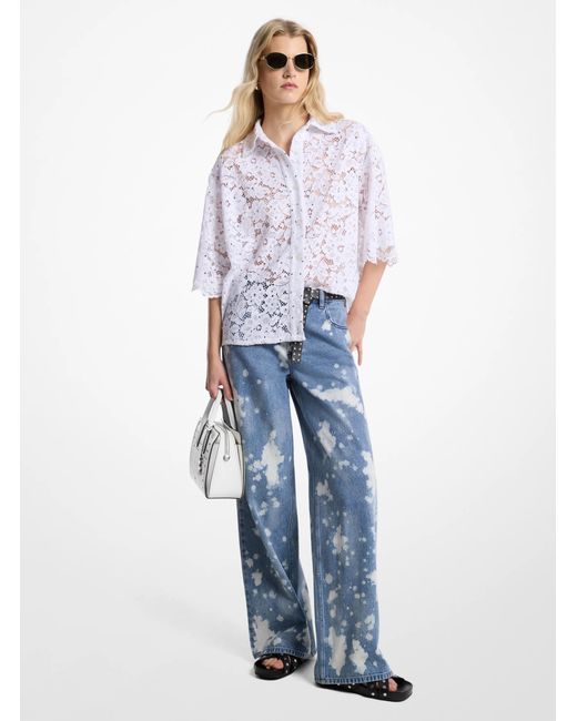MICHAEL Michael Kors Blue Mk Hand-Splattered Bleach Denim Wide-Leg Jean