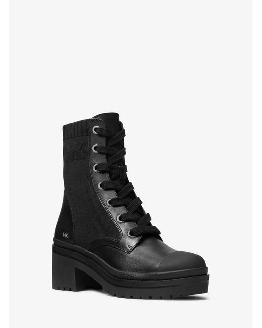 Michael Kors Brea Stretch knit And Leather Combat Boot in Black Lyst
