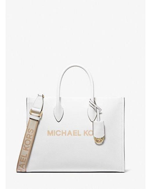 Michael Kors White Mirella Medium Pebbled Leather Tote Bag
