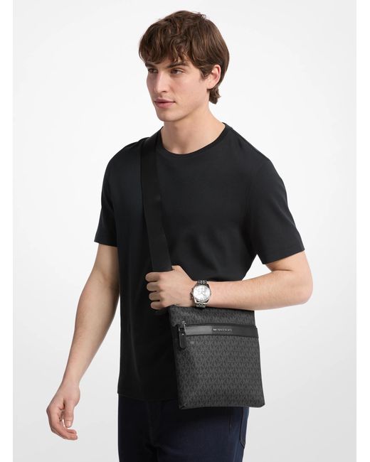 Michael Kors Black Mk Hudson Signature Logo Crossbody Bag for men