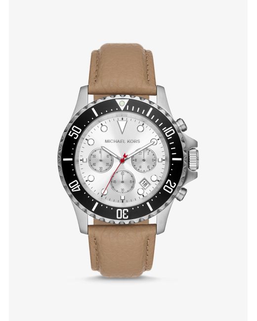 Michael Kors Multicolor Oversized Everest Silver-tone And Leather Watch for men