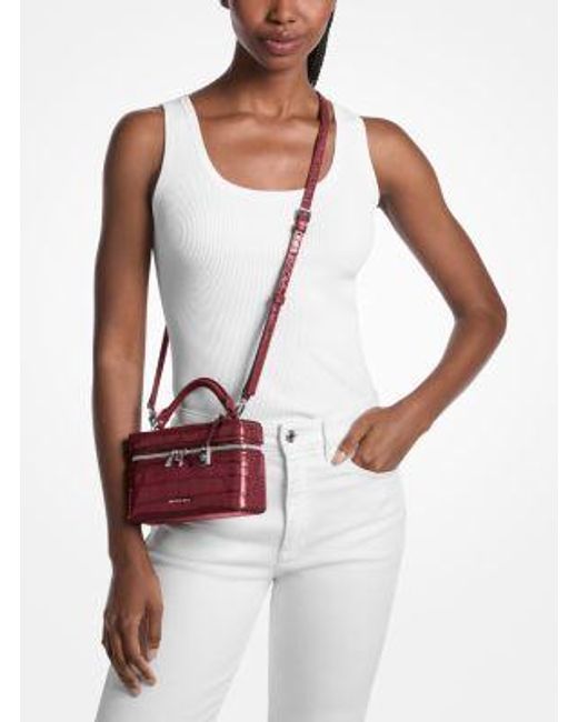 Michael Kors Red Jana Extra-Small Crocodile Embossed Leather Crossbody Bag