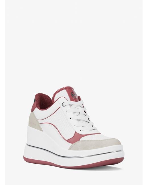 MICHAEL Michael Kors White Mk Emmy Mixed-Media Wedge Trainer
