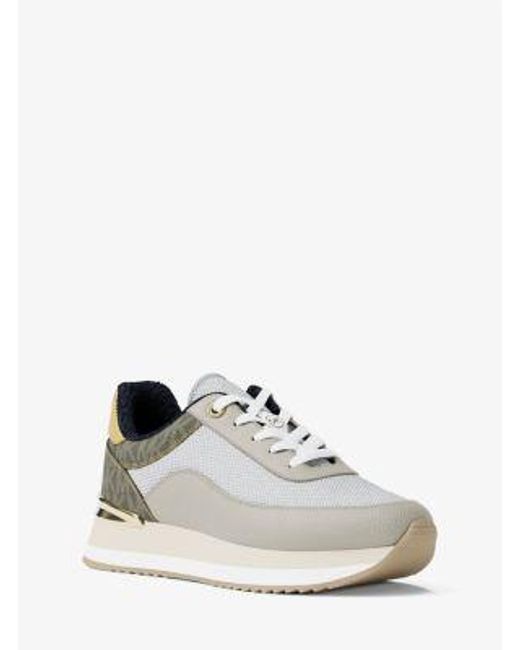 Michael Kors White Hattie Mixed-Media Trainer