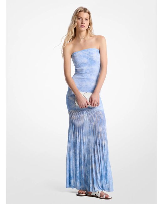 MICHAEL Michael Kors Mk Tie-Dye Stretch Knit Sheer Strapless Dress in Blue  | Lyst UK