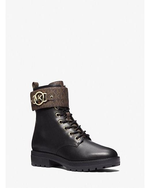 Michael Kors Black Rory Leather And Logo Combat Boot