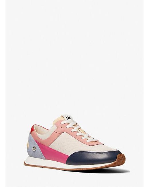 Michael Kors Pink Callan Color-block Canvas And Leather Sneaker