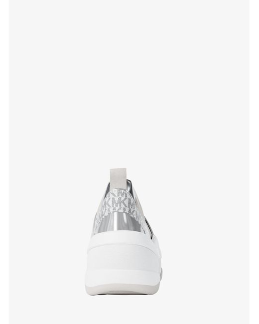 Michael Kors Outlet White Mk Olympia Metallic Scuba Trainer