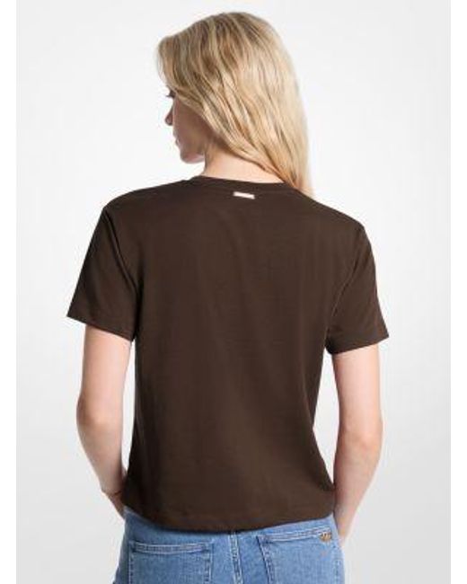 Michael Kors Brown Embellished Logo Organic Cotton T-Shirt