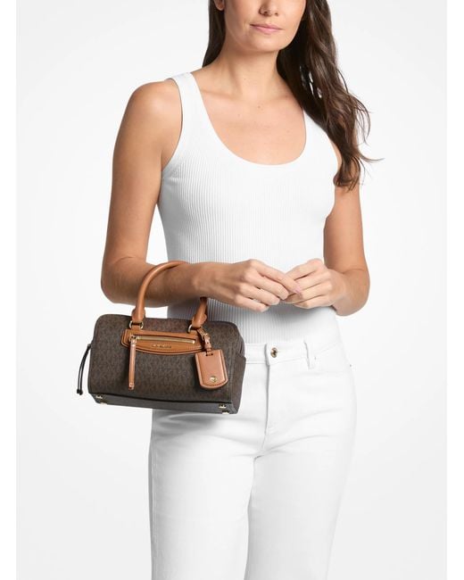 Michael Kors Brown Jet Set Travel Extra-Small Signature Logo Duffel Crossbody Bag