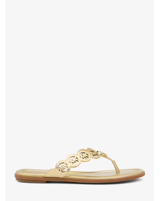 Michael Kors Natural Janie Perforated Logo Metallic Leather Sandal