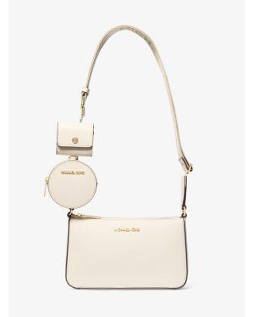 Michael Kors Natural Jet Set Saffiano Leather Crossbody Bag With Case For Apple Airpods Pro