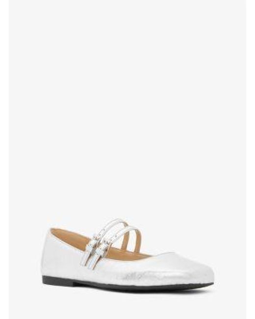 MICHAEL Michael Kors White Mk Matilda Crackled Metallic Leather Mary Jane