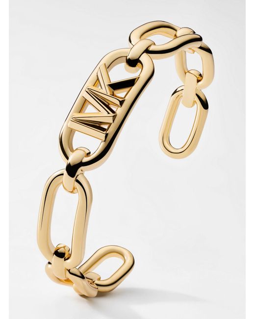 Brazalete de cadena de eslabones de latón chapado en metal precioso con logotipo imperio Michael Kors de color Metallic