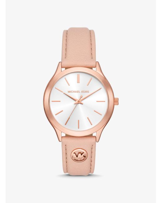 Michael Kors White Slim Runway Rose Gold-tone And Leather Watch