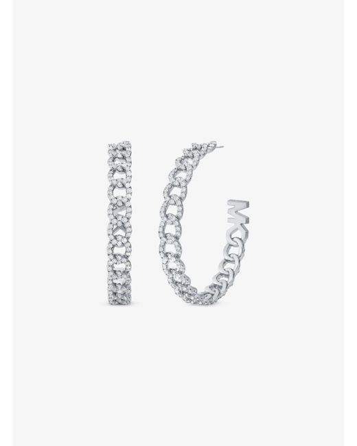 Michael Kors White Precious Metal-plated Brass Pavé Curb Link Hoop Earrings