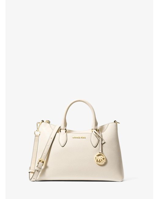 Michael Kors Outlet Natural Mk Austen Small Leather Satchel