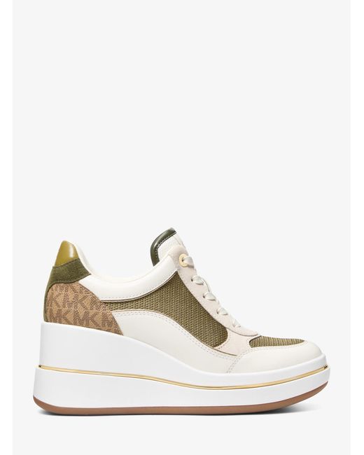 MICHAEL Michael Kors White Mk Emmy Leather Calf Hair Wedge Trainer