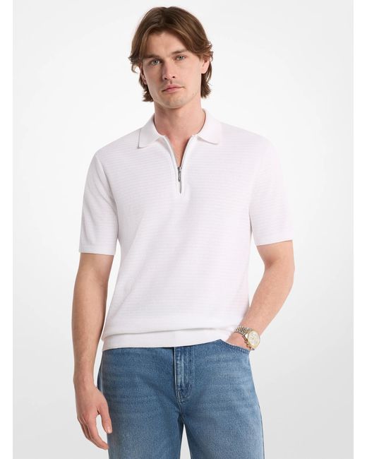 Michael Kors White Mk Cotton Knit Zip-Up Polo Shirt for men